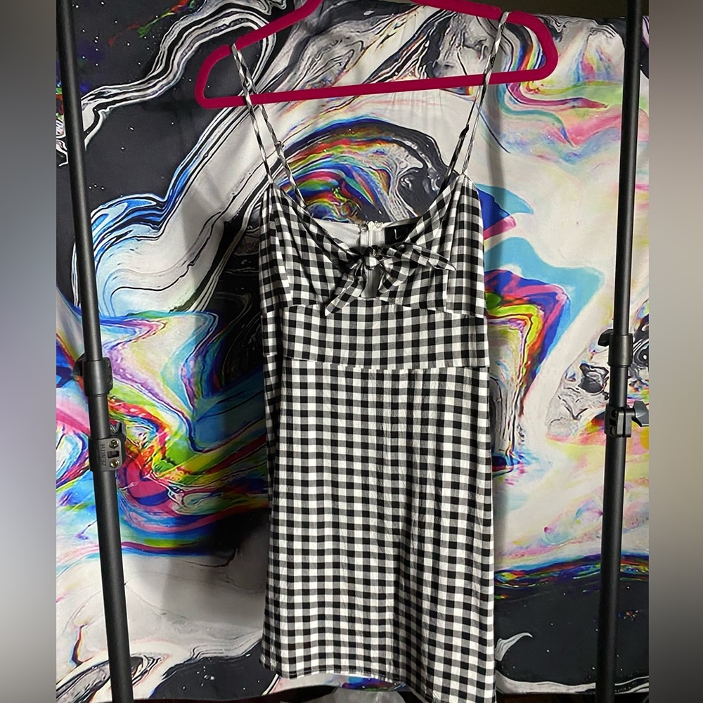 Lulu's Black and White Gingham Tie-Front Mini Dress